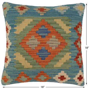 handmade Traditional Pillow Blue Rust Hand-Woven SQUARE 100% WOOL Hand woven turkish pillow2' x 2'